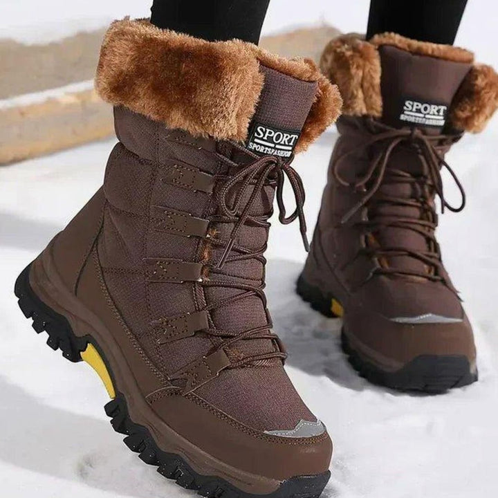 Women's Waterproof Faux-Fur Lined Lace-Up Snow Boots, Beige - Brown