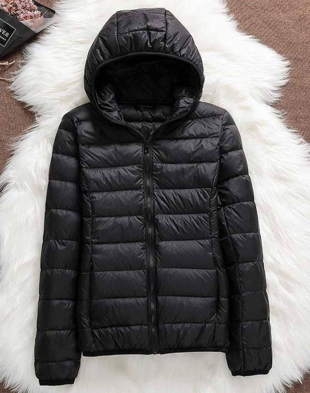 Women's Waterproof Hooded Duck Down Puffer Jacket - Black