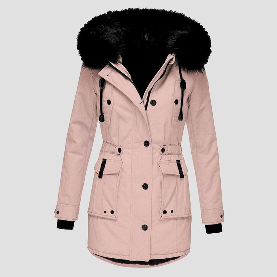 Women's Waterproof Hooded Faux-Fur Trim Parka Winter Coat - Pink