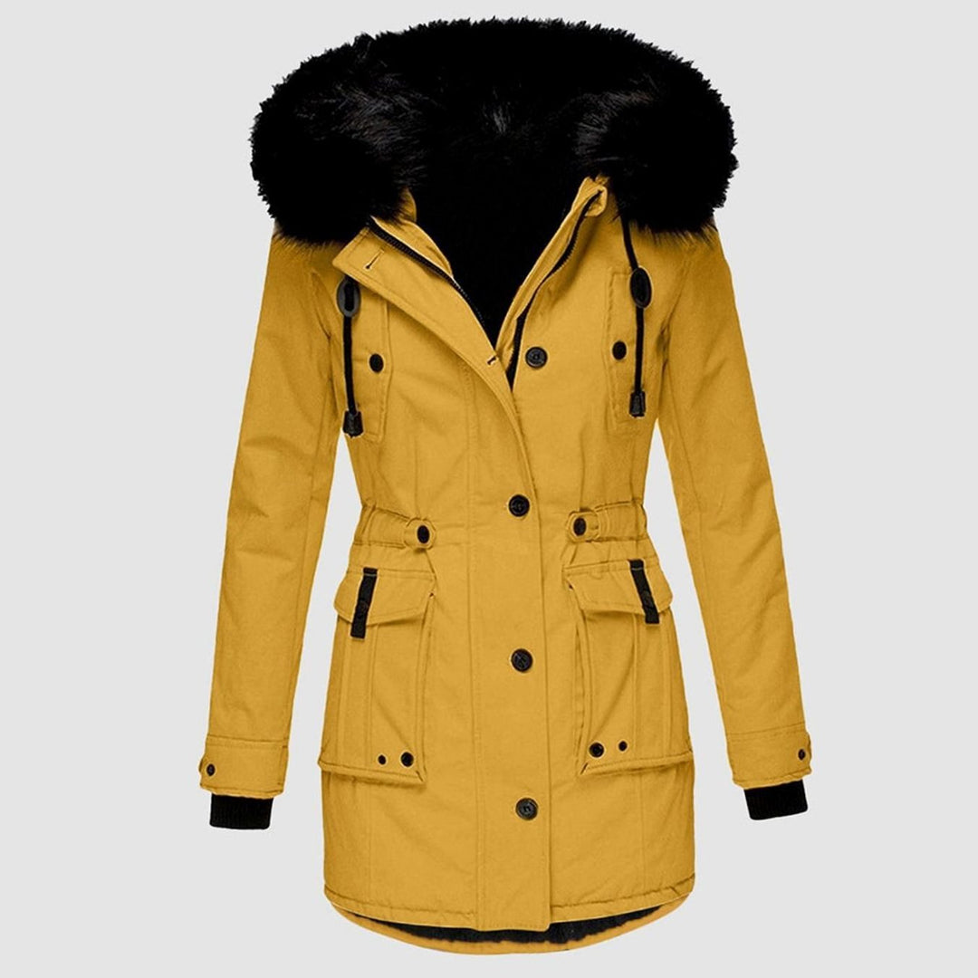 Women's Waterproof Hooded Faux-Fur Trim Parka Winter Coat - Yellow