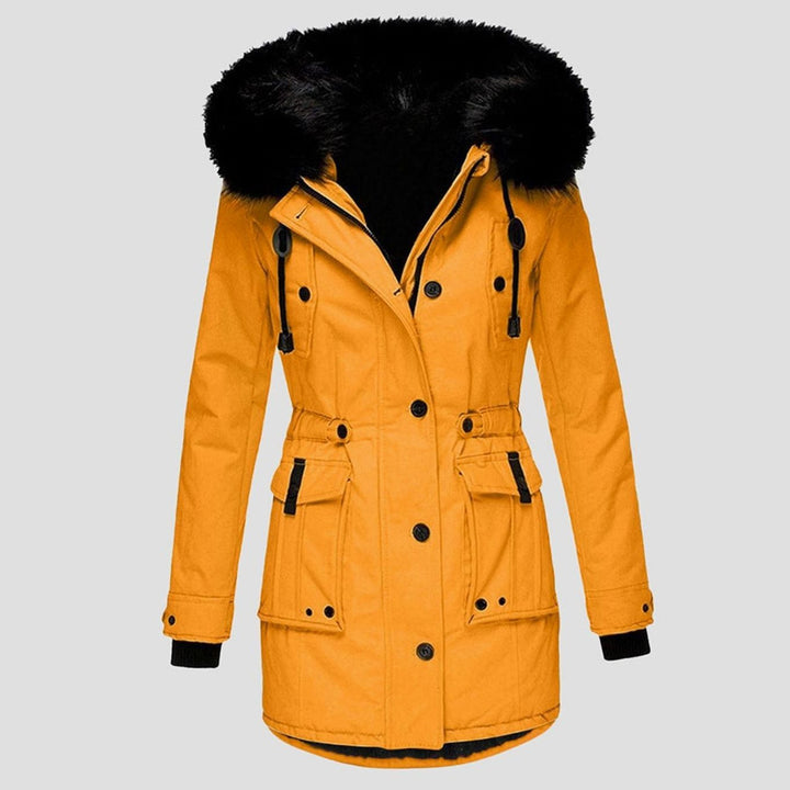 Women's Waterproof Hooded Faux-Fur Trim Parka Winter Coat - Gold