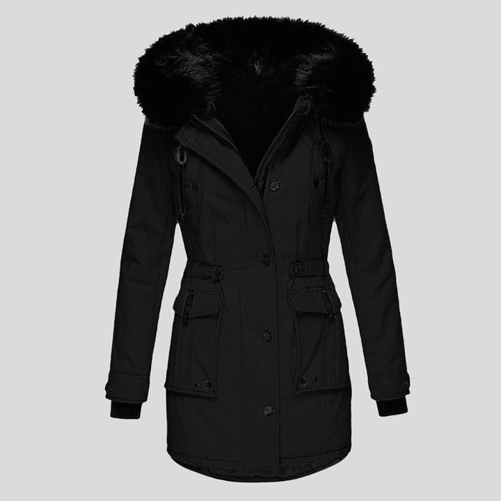 Women's Waterproof Hooded Faux-Fur Trim Parka Winter Coat - Black