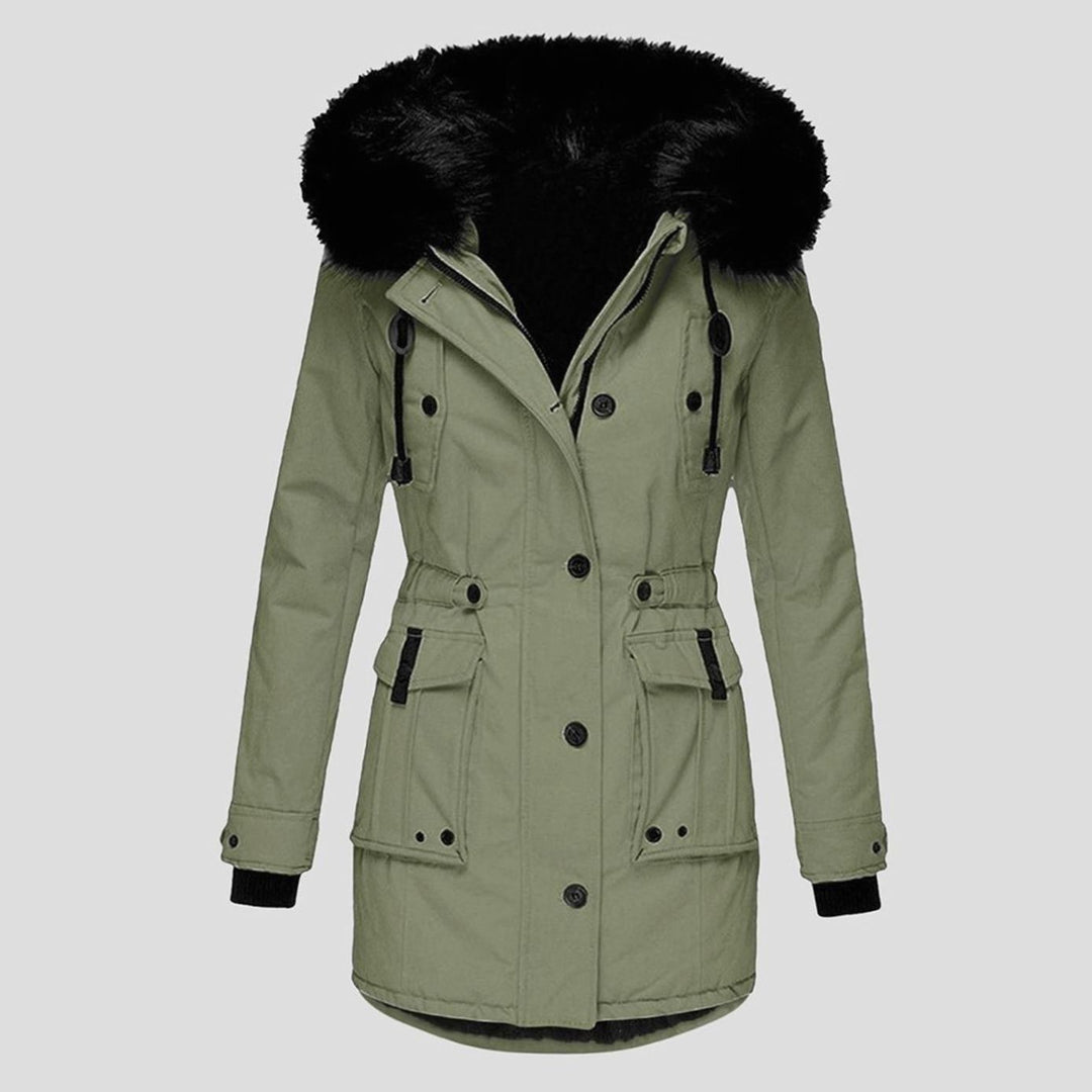Women's Waterproof Hooded Faux-Fur Trim Parka Winter Coat - Green