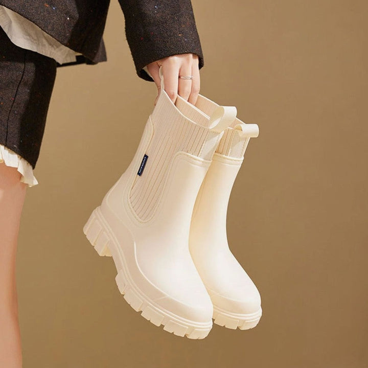 Women's Waterproof Knit-Collar Chunky-Sole Chelsea Rain Boots