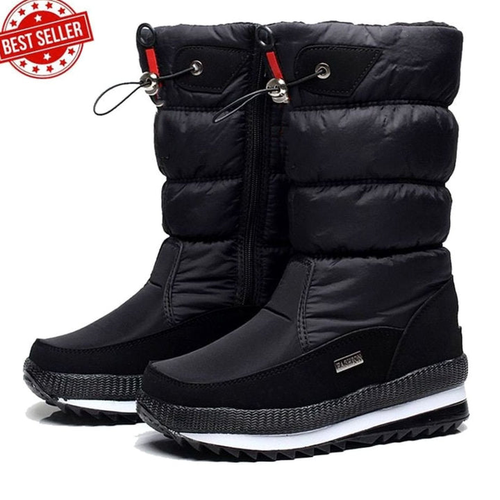 Women's Waterproof Non-Slip Quilted Snow Boots - Black