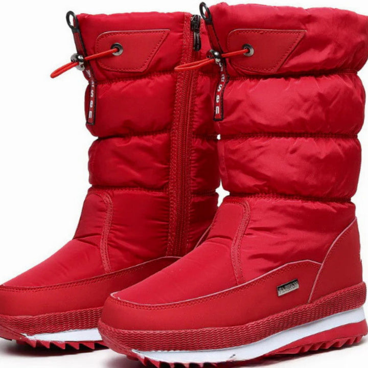 Women's Waterproof Non-Slip Quilted Snow Boots - Red