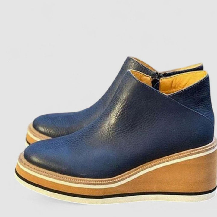 Women's Wedge Platform Zip-Up Heeled Ankle Boots - Blue