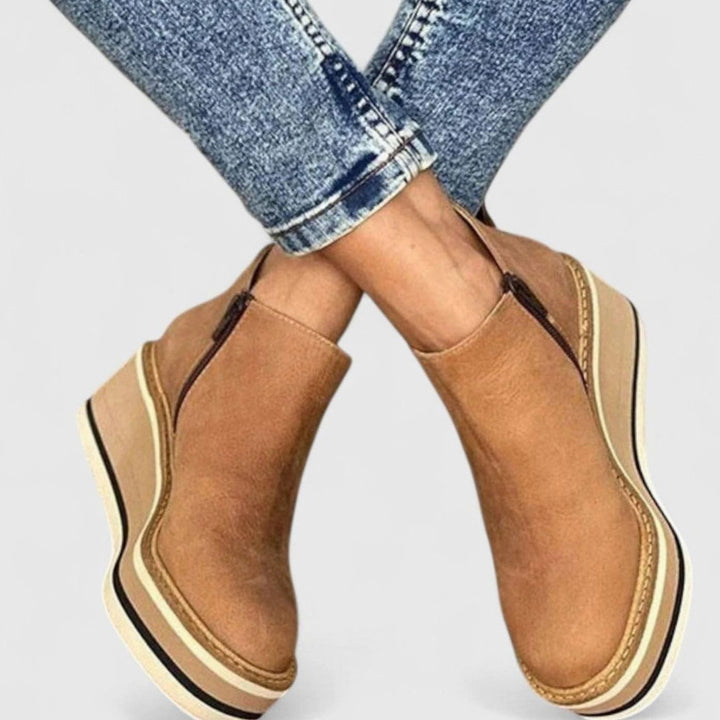 Women's Wedge Platform Zip-Up Heeled Ankle Boots