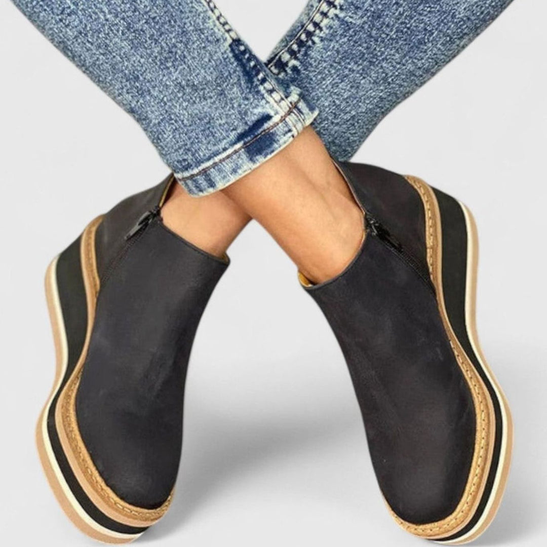Women's Wedge Platform Zip-Up Heeled Ankle Boots