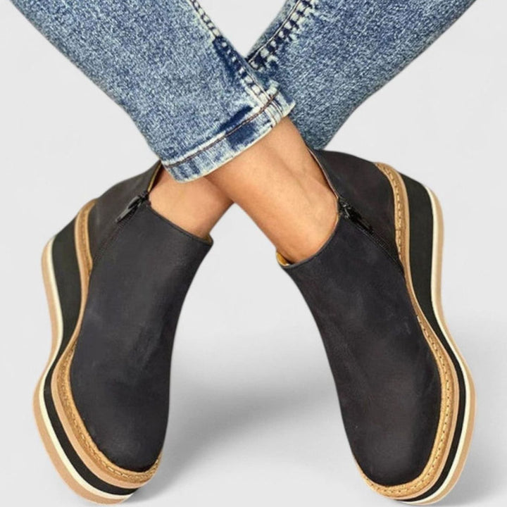 Women's Wedge Platform Zip-Up Heeled Ankle Boots