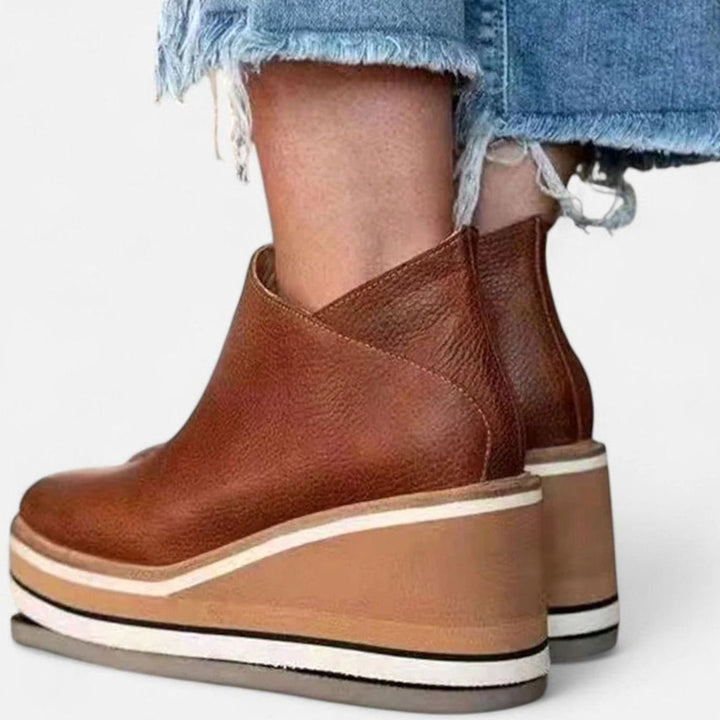 Women's Wedge Platform Zip-Up Heeled Ankle Boots