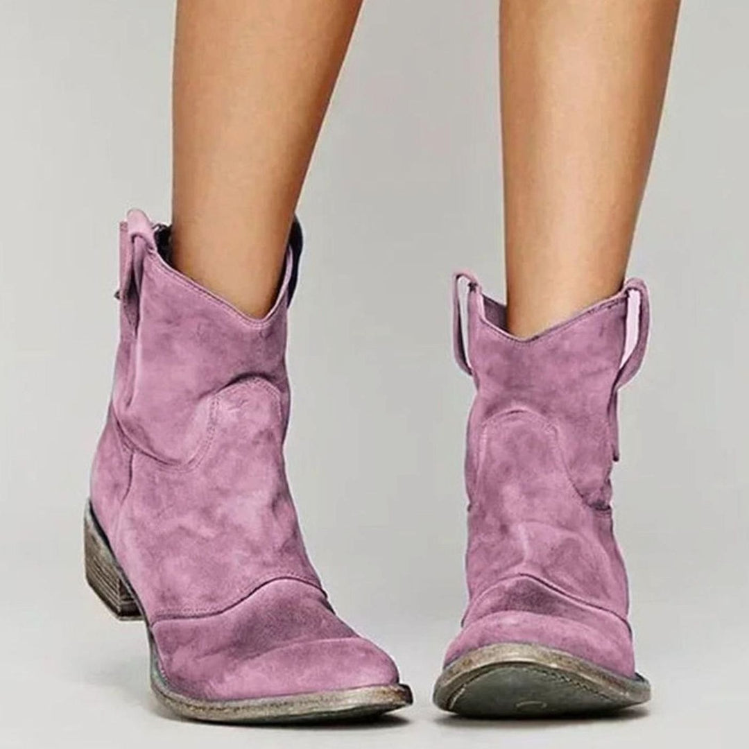 Women's Western Pointed-Toe Suede Heeled Ankle Boots