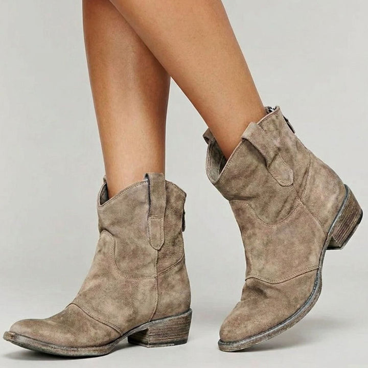 Women's Western Pointed-Toe Suede Heeled Ankle Boots