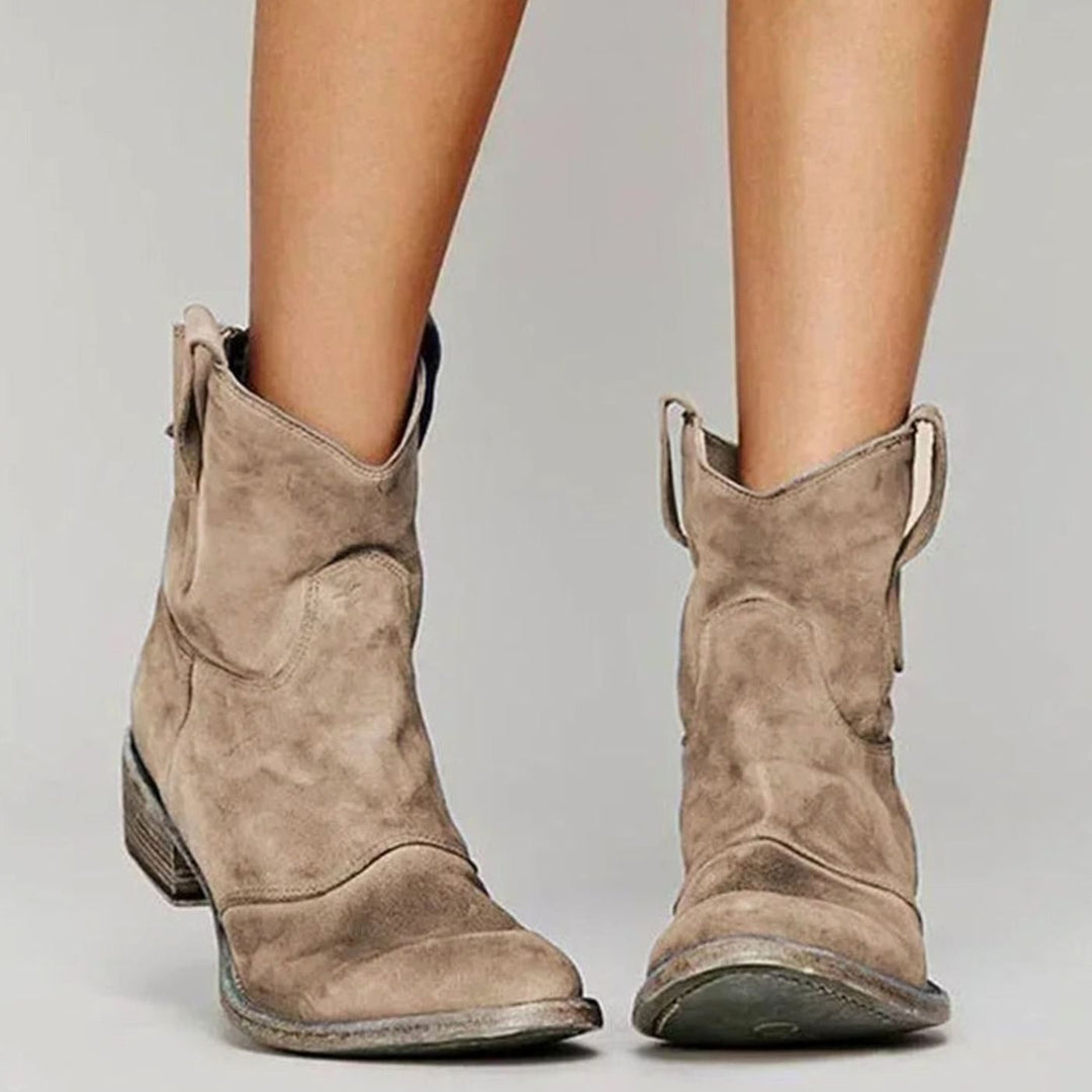 Women's Western Pointed-Toe Suede Heeled Ankle Boots