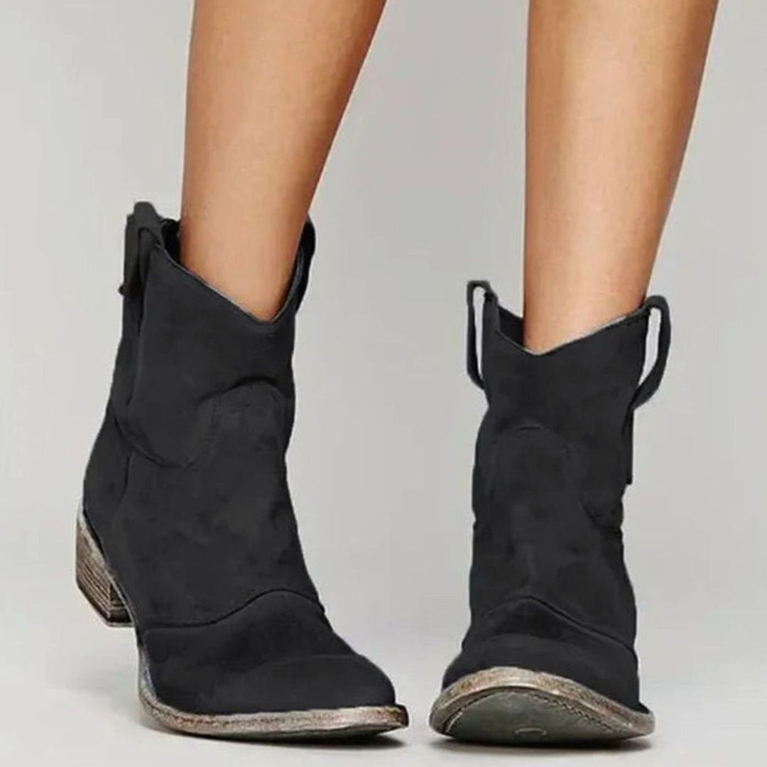 Women's Western Pointed-Toe Suede Heeled Ankle Boots