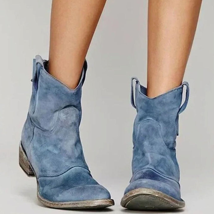 Women's Western Pointed-Toe Suede Heeled Ankle Boots