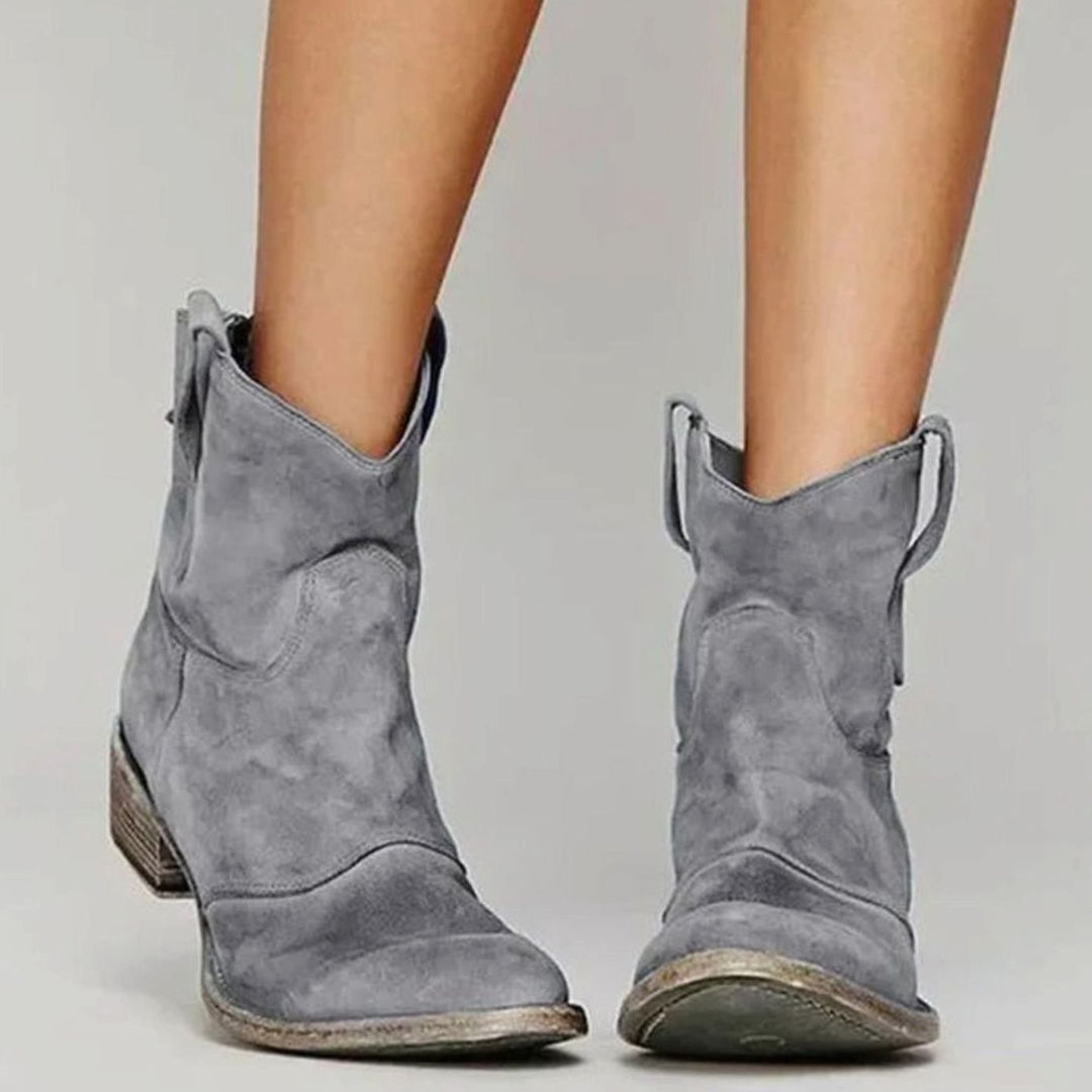 Women's Western Pointed-Toe Suede Heeled Ankle Boots