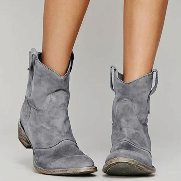 Women's Western Pointed-Toe Suede Heeled Ankle Boots