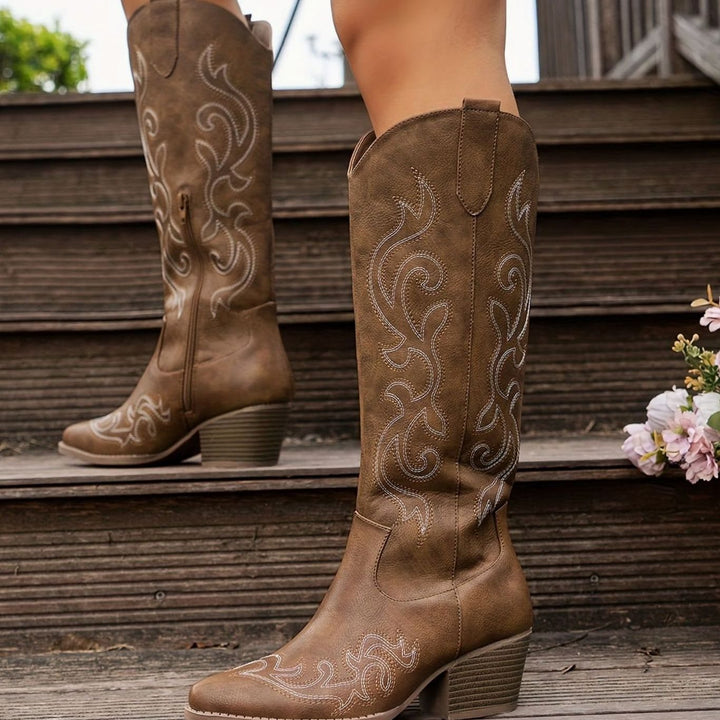 Women's Wide-Calf Knee-High Embroidered Western Cowboy Boots