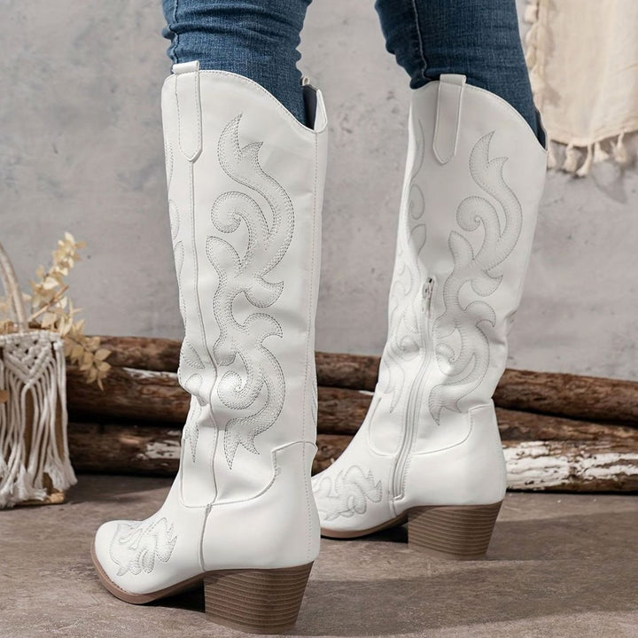 Women's Wide-Calf Knee-High Embroidered Western Cowboy Boots