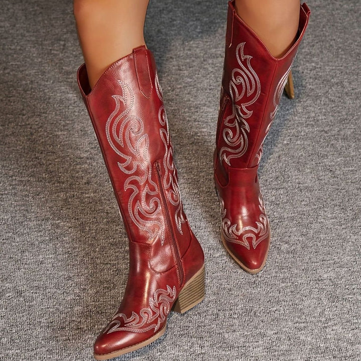 Women's Wide-Calf Knee-High Embroidered Western Cowboy Boots