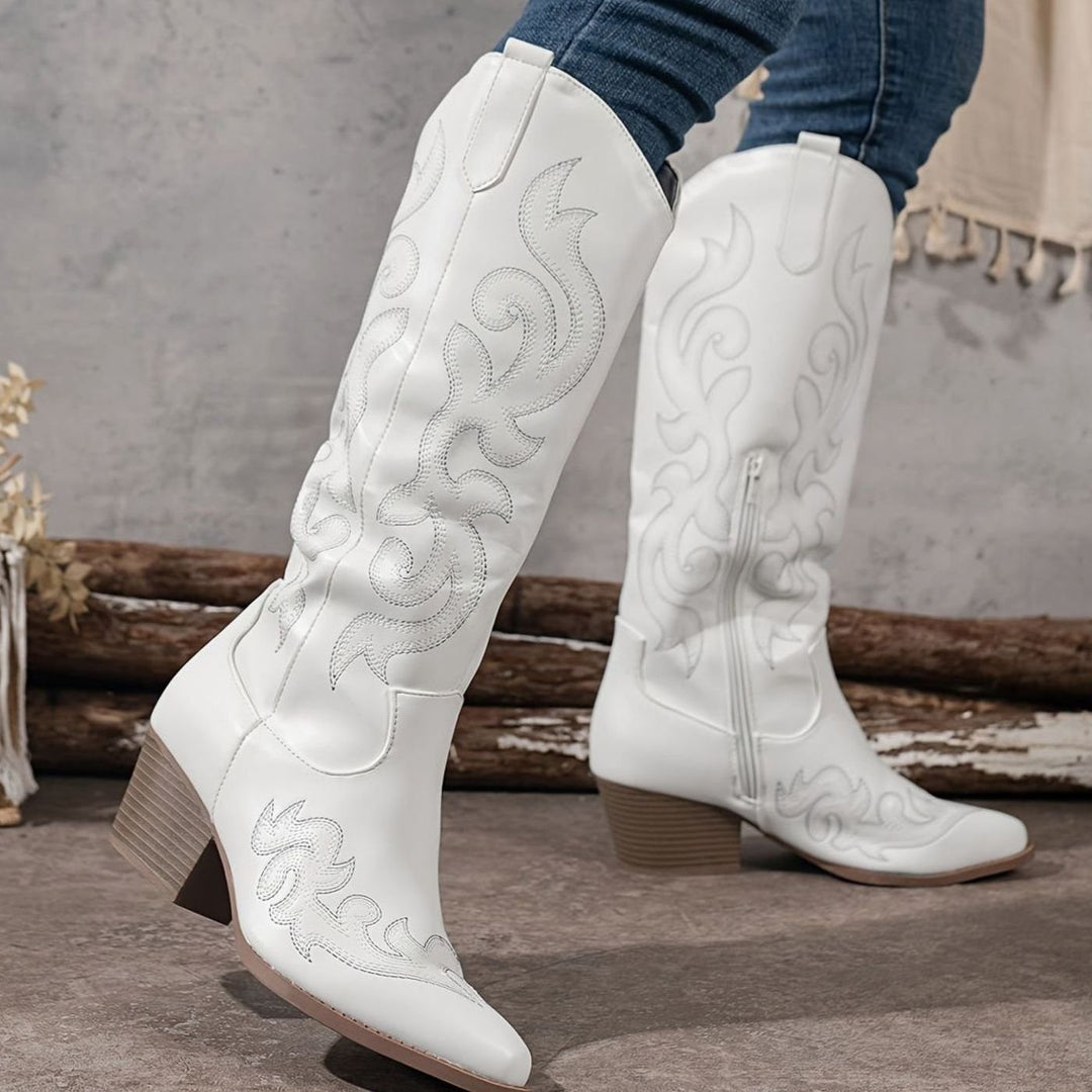 Women's Wide-Calf Knee-High Embroidered Western Cowboy Boots