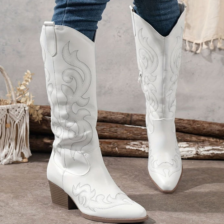Women's Wide-Calf Knee-High Embroidered Western Cowboy Boots