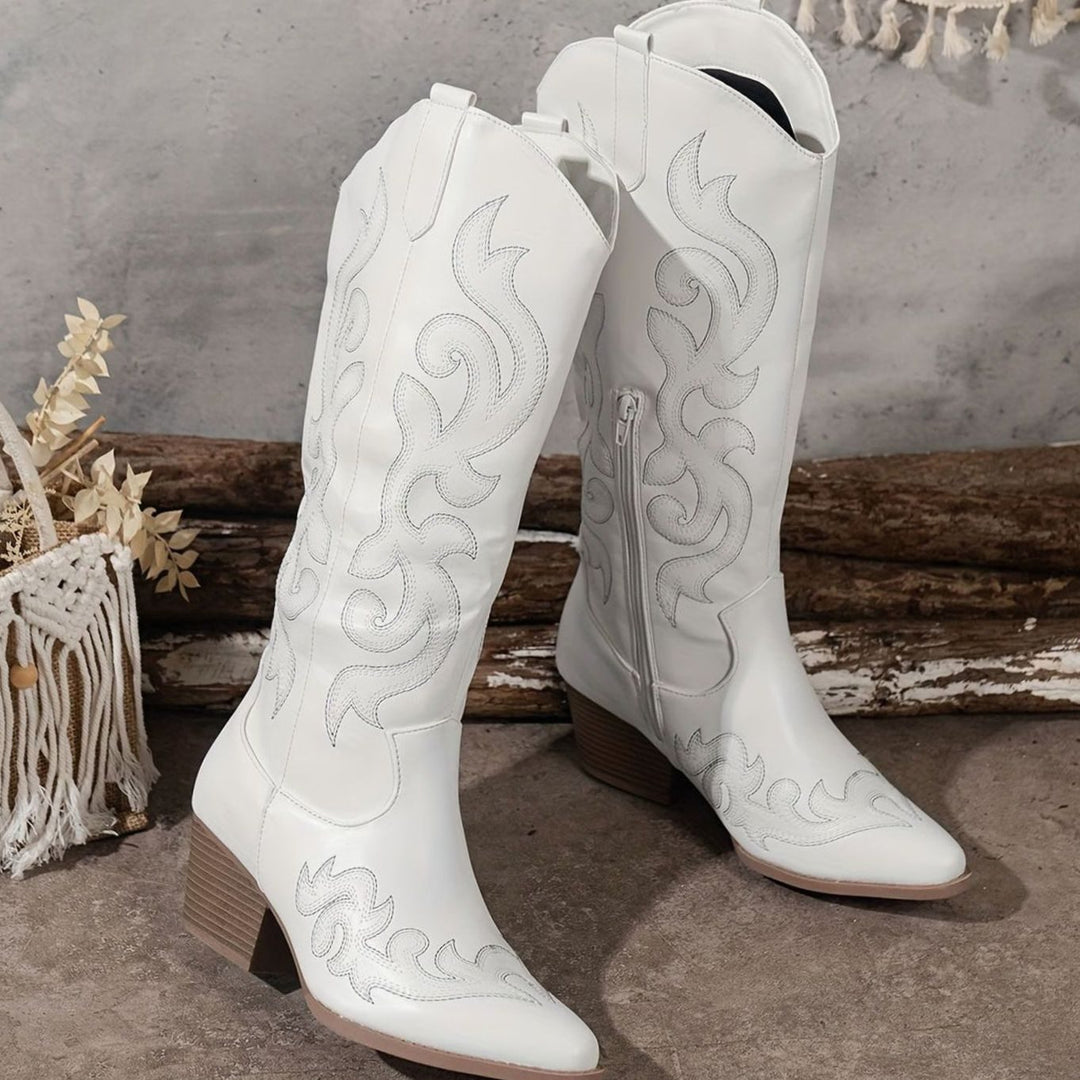 Women's Wide-Calf Knee-High Embroidered Western Cowboy Boots