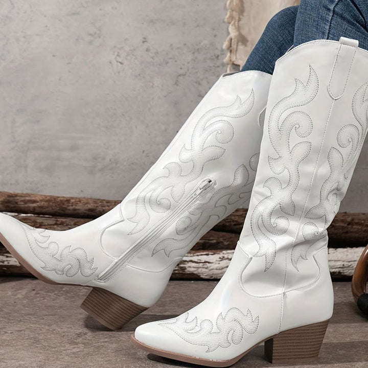 Women's Wide-Calf Knee-High Embroidered Western Cowboy Boots