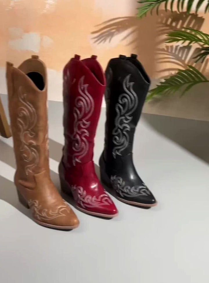 Women's Wide-Calf Knee-High Embroidered Western Cowboy Boots