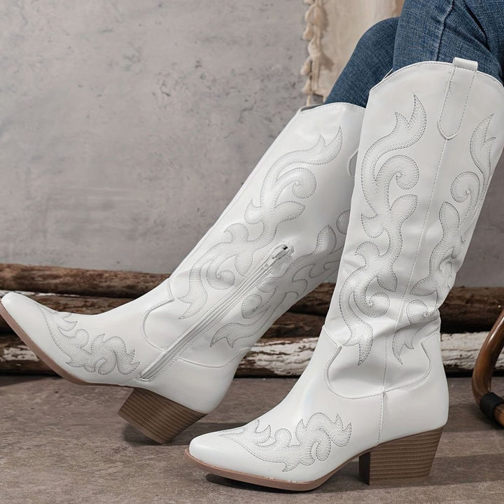 Women's Wide-Calf Knee-High Embroidered Western Cowboy Boots