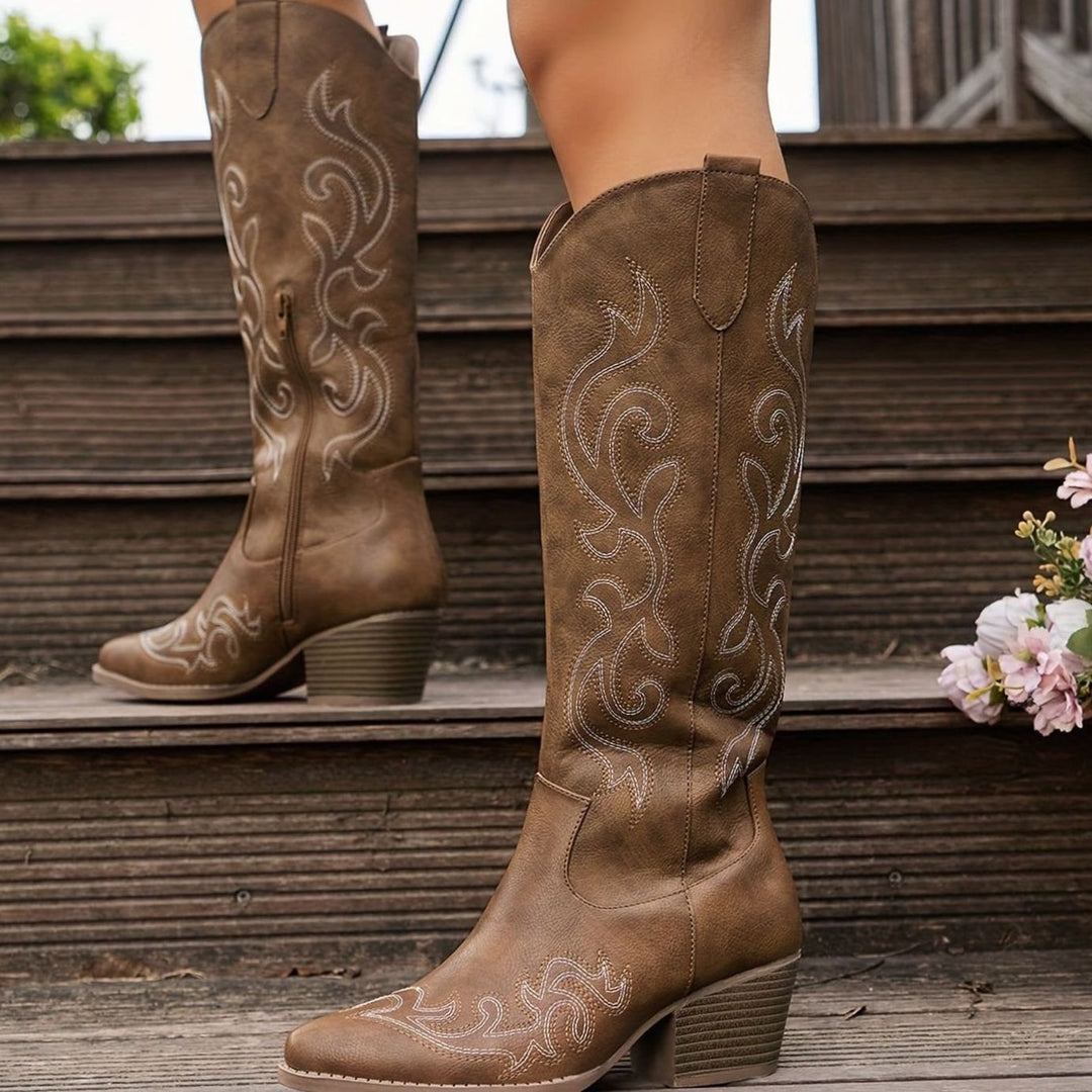 Women's Wide-Calf Knee-High Embroidered Western Cowboy Boots