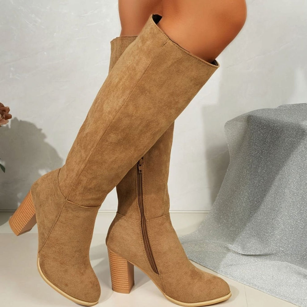 Women's Wide-Calf Knee-High Suede Block-Heel Western Boots