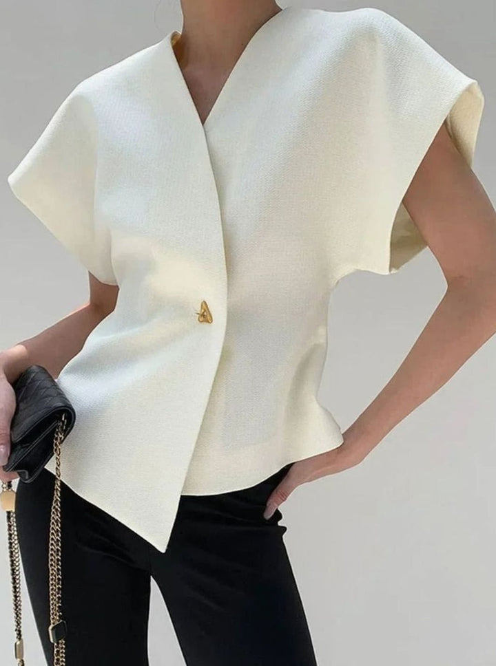 Women's Wrap-Front V-Neck Sculpted Cap-Sleeve Blouse