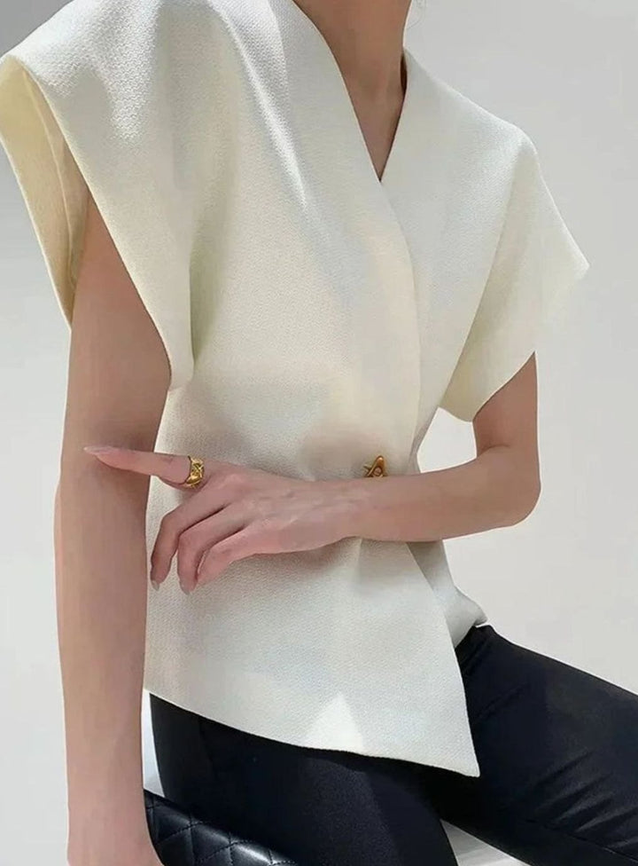 Women's Wrap-Front V-Neck Sculpted Cap-Sleeve Blouse