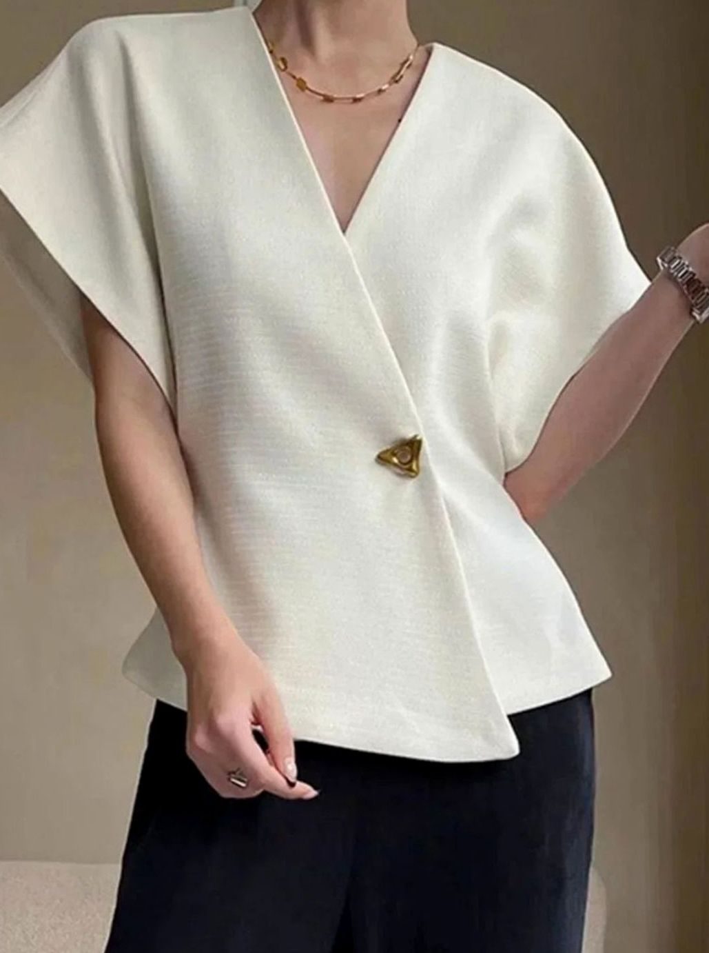 Women's Wrap-Front V-Neck Sculpted Cap-Sleeve Blouse