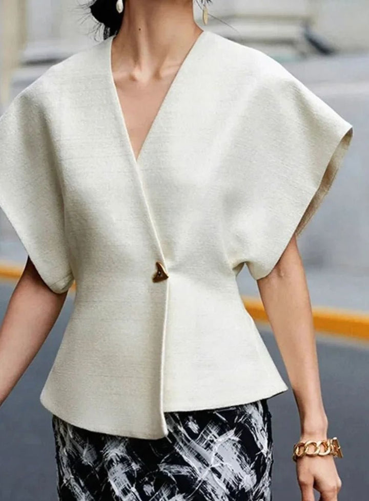 Women's Wrap-Front V-Neck Sculpted Cap-Sleeve Blouse