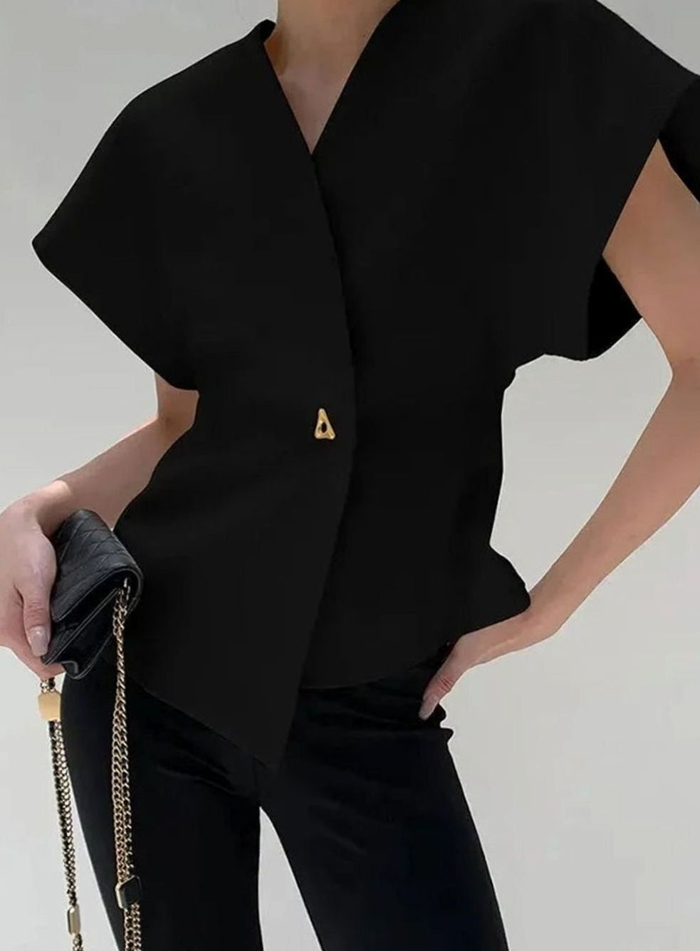 Women's Wrap-Front V-Neck Sculpted Cap-Sleeve Blouse