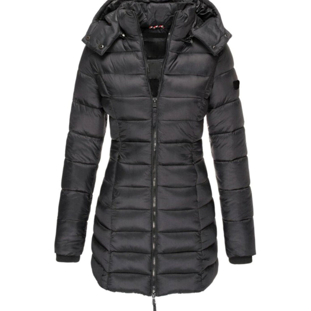 Women's Zippered Hooded Long Puffer Winter Coat