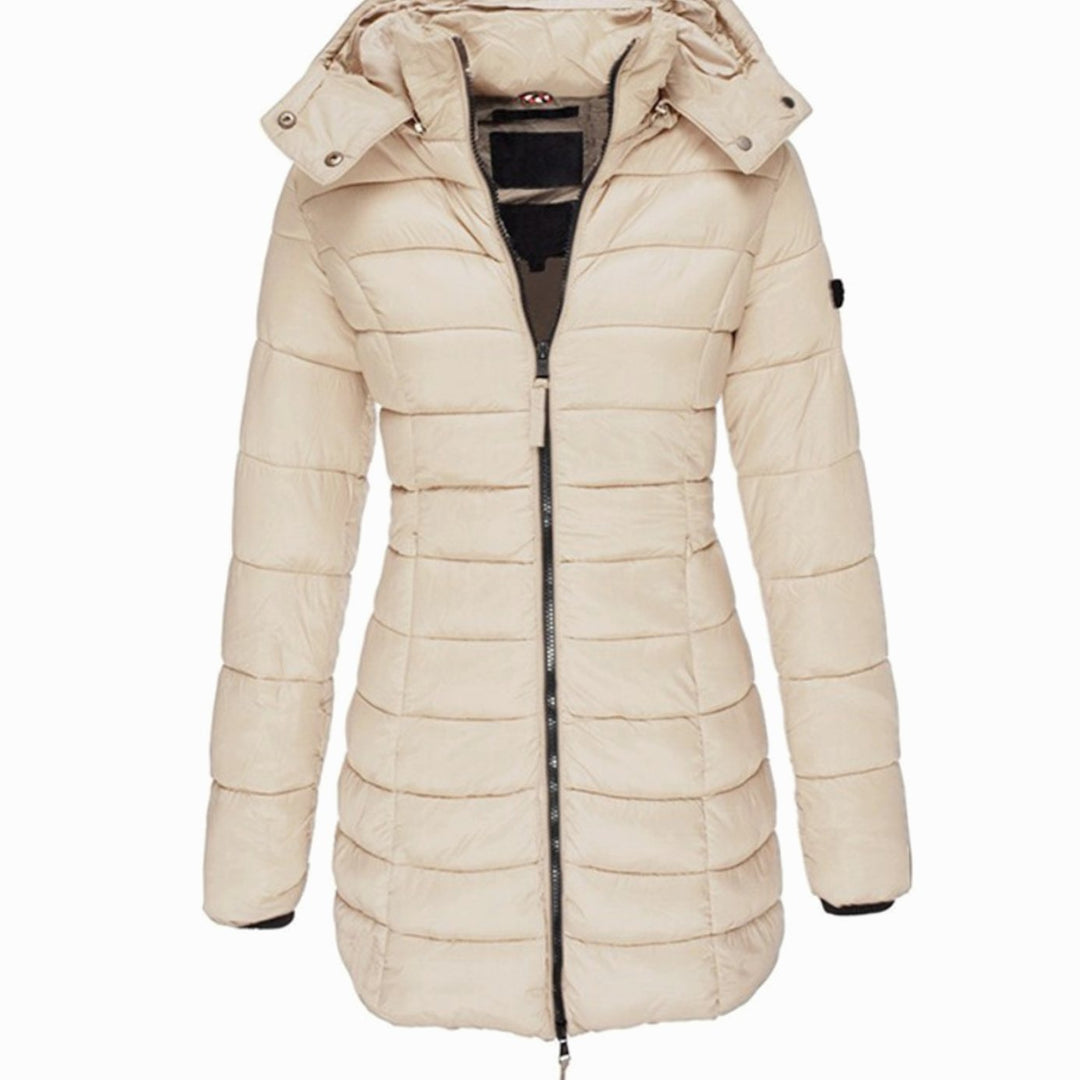 Women's Zippered Hooded Long Puffer Winter Coat
